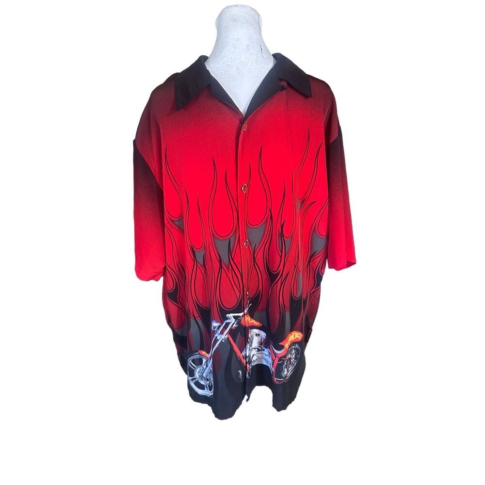 Dragonfly Roadhouse Men’s L Motorcycle Biker Bowler Button up Y2K Flames - Picture 1 of 8